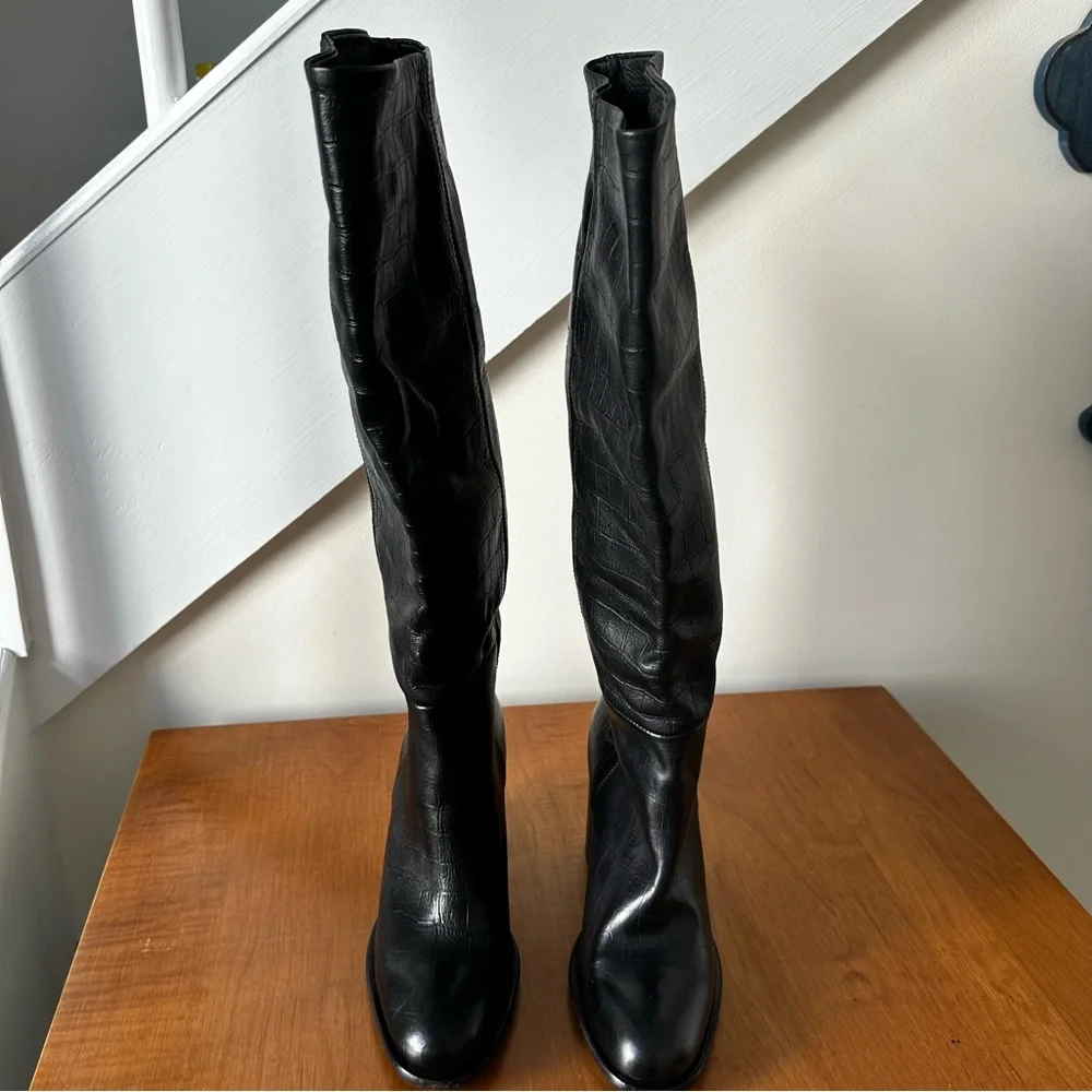 Free People Grayson Tall Boot in Black Croc Size 36